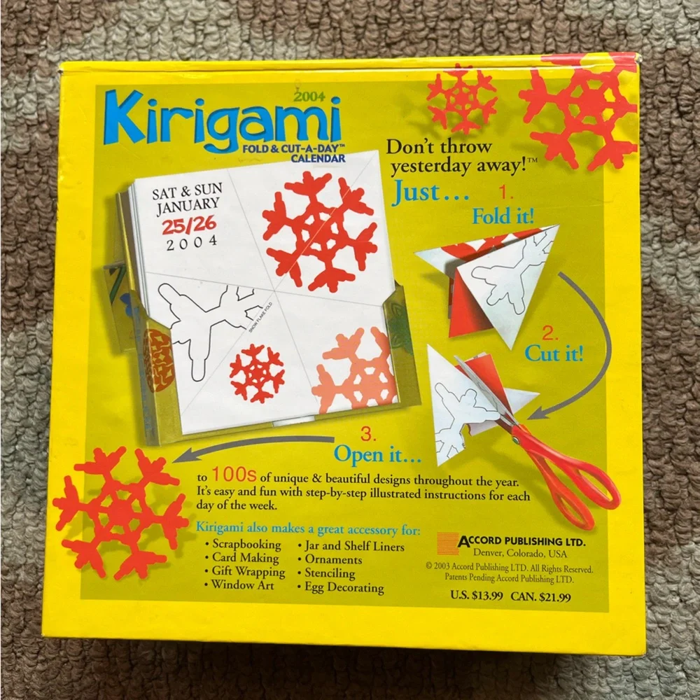 Kirigami fold-a-day cut calendar, 2004, never used, 100+ patterns